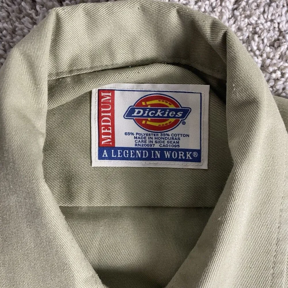 Dickies Work Shirt Mens Medium Long Sleeve Industrial Button Up Khaki Tan Chore